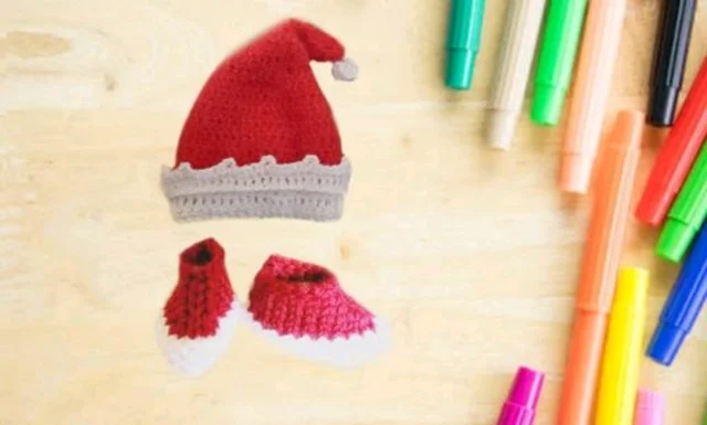 Combo Of Stylish Red & White Woolen Cap N Shoes - Free Size, Red& White, Wool, Multipack of1